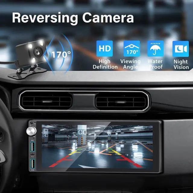 Alt view image 3 of 5 - Single Din Car Stereo with Apple Carplay/Android Auto,6.9 Inch IPS Touch Screen Car Stereo wirh Backup Camera, Car Raido Support Mirror Link/Bluetooth Handsfree/FM/USB/EQ/SWC/Fast Charging