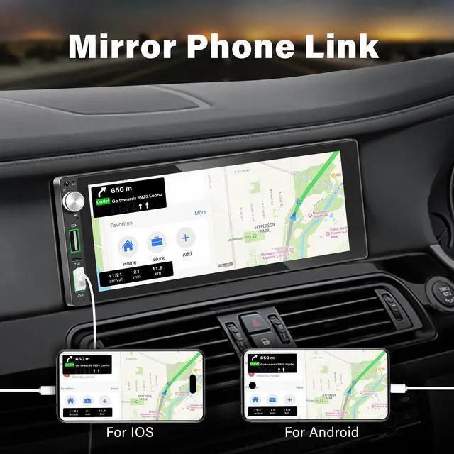 Alt view image 4 of 5 - Single Din Car Stereo with Apple Carplay/Android Auto,6.9 Inch IPS Touch Screen Car Stereo wirh Backup Camera, Car Raido Support Mirror Link/Bluetooth Handsfree/FM/USB/EQ/SWC/Fast Charging