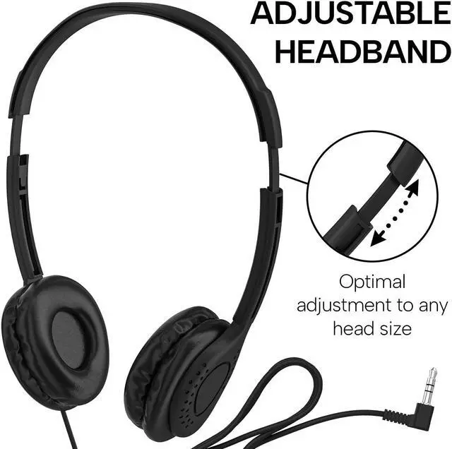 Alt view image 3 of 3 - Maeline Bulk Classroom Student Headphones On Ear Stereo Headphones Adjustable Band & Faux Leather Cushions for Kids Online Learning, Library, School, Travel - 3.5mm Plug - 50 Pack - Black