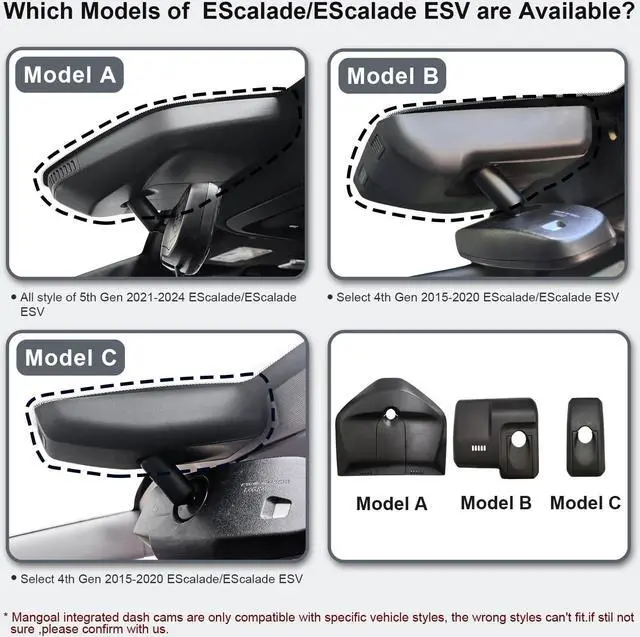 Alt view image 2 of 5 - Mangoal Front 4K & Rear 1080p Dash Cam for Cadillac Escalade/Escalade ESV 2015-2020(Model B), Model B & Model C Have Same Models Years but Vehicle Sensor Cover are Different, WiFi & App, 128GB Card