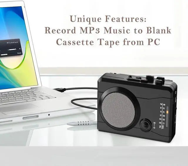 Alt view image 3 of 5 - Cassette Player Recorder, Portable Retro Tape Player Audio Recording, AM/FM Radio, Tape to MP3 Converter, Built-in External Speaker,Suitable for Leisure Sports,Entertainment,Everyday Recording(Black)