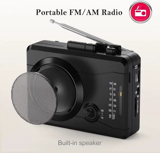 Alt view image 4 of 5 - Cassette Player Recorder, Portable Retro Tape Player Audio Recording, AM/FM Radio, Tape to MP3 Converter, Built-in External Speaker,Suitable for Leisure Sports,Entertainment,Everyday Recording(Black)