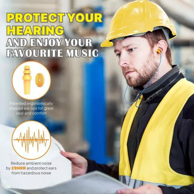 Alt view image 2 of 5 - MIPEACE Bluetooth Earplug Headphones, Neckband Ear Protection Work earbuds-29db Noise Reduction Safety Headphones with Replacement Buds,19+Hour Battery for Lawn Mowing DIY(Blue)