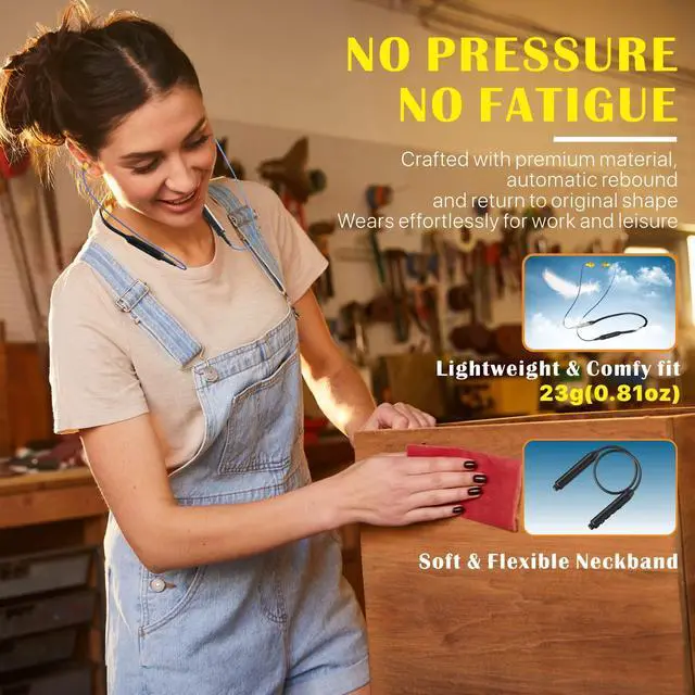 Alt view image 3 of 5 - MIPEACE Bluetooth Earplug Headphones, Neckband Ear Protection Work earbuds-29db Noise Reduction Safety Headphones with Replacement Buds,19+Hour Battery for Lawn Mowing DIY(Blue)