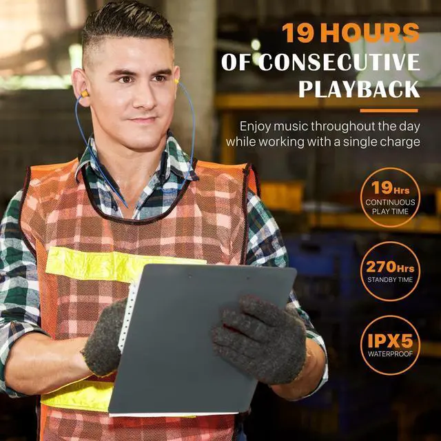 Alt view image 5 of 5 - MIPEACE Bluetooth Earplug Headphones, Neckband Ear Protection Work earbuds-29db Noise Reduction Safety Headphones with Replacement Buds,19+Hour Battery for Lawn Mowing DIY(Blue)