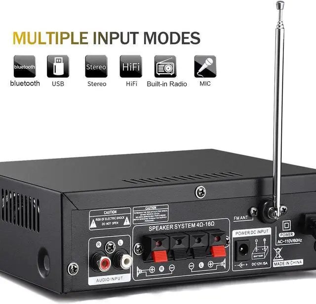 Alt view image 5 of 5 - Facmogu 298A Max 300Wx2 Wireless Bluetooth 5.0 Stereo Audio Amplifier, RMS 40Wx2 Power Amp 2 Channel Stereo Receiver for Home Theater Speakers, Bass & Treble Control, USB/SD/RCA/MIC/FM in, Remote