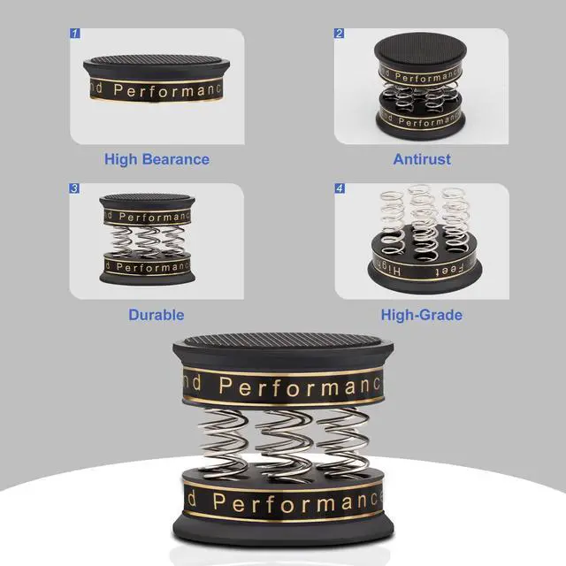 Alt view image 5 of 5 - Monosaudio Spring Speaker Isolation Feet Adjustable 49*42MM Aluminum Audiophile Audio Isolation Feet Speaker Spike Pads For Audio,Speakers,Subwoofers,Amplifier,Turntable,CD/DVD Players (4 Pcs Black)