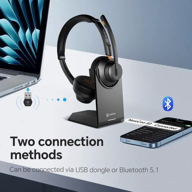 Alt view image 5 of 5 - N newline Wireless Headsets AI Noise Cancelling Conferencing Headset for Office with Mic, PC, Mobile Phone, Suitable for Zoom, Teams, Skype, Webex, Google Meet, Microsoft Teams, etc