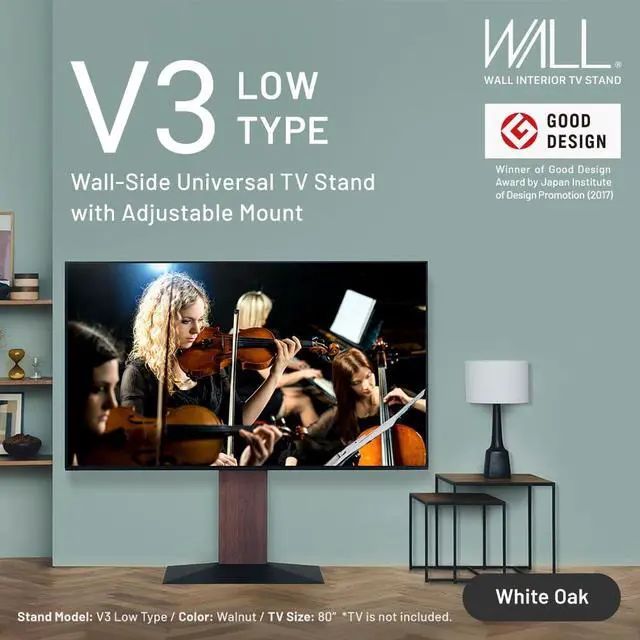 Alt view image 2 of 5 - WALL V3 Low Type | Sleek Japanese 32-80 Inch Universal Wall-Side TV Stand Adjustable Mount, No Drill | White Oak