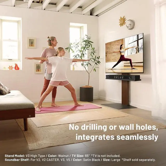 Alt view image 3 of 5 - WALL V3 Low Type | Sleek Japanese 32-80 Inch Universal Wall-Side TV Stand Adjustable Mount, No Drill | White Oak