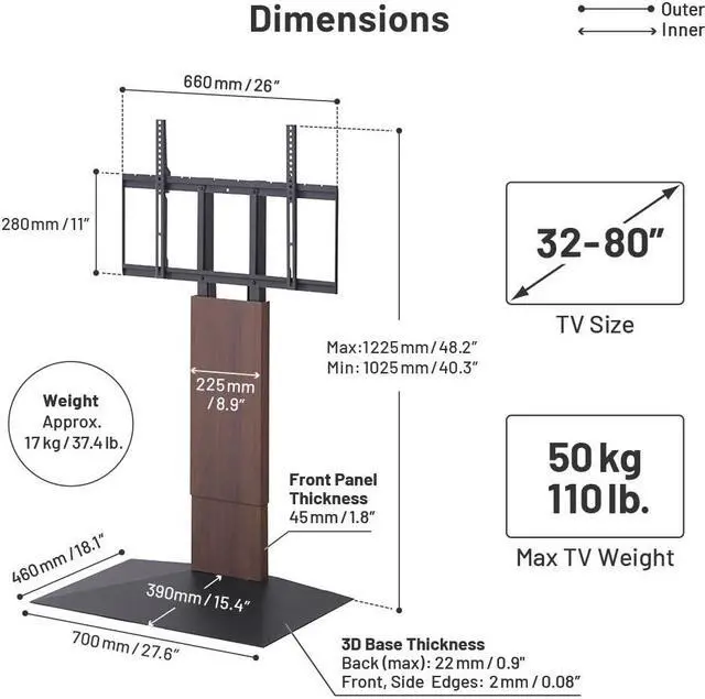 Alt view image 5 of 5 - WALL V3 Low Type | Sleek Japanese 32-80 Inch Universal Wall-Side TV Stand Adjustable Mount, No Drill | White Oak