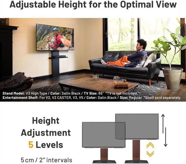 Alt view image 4 of 5 - WALL V3 Low Type | Sleek Japanese 32-80 Inch Universal Wall-Side TV Stand Adjustable Mount, No Drill | White Oak