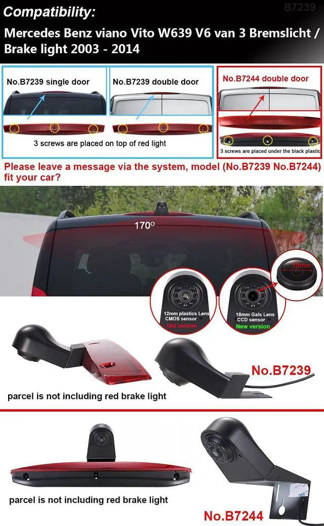 Alt view image 4 of 5 - HD 1280x720 Pixels 1000TV Lines 3rd Brake Light Reverse Camera Brake lamp Parking Camera for Mercedes Benz Viano Vito W639 Van 3 VW Crafter ab 2017 Transporter Van+4.3" car Reverse Screen