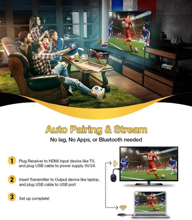 Alt view image 3 of 5 - Wireless HDMI Transmitter and Receiver 4K, Pacheco Tech Streaming Media Video/Audio/File HDMI Wireless Extender, for Laptop, Camera, Cable Box, Netflix, PS5, Phone to Monitor, Projector, HDTV 165FT