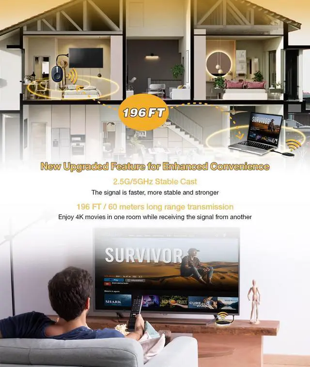 Alt view image 4 of 5 - Wireless HDMI Transmitter and Receiver 4K, Pacheco Tech Streaming Media Video/Audio/File HDMI Wireless Extender, for Laptop, Camera, Cable Box, Netflix, PS5, Phone to Monitor, Projector, HDTV 165FT