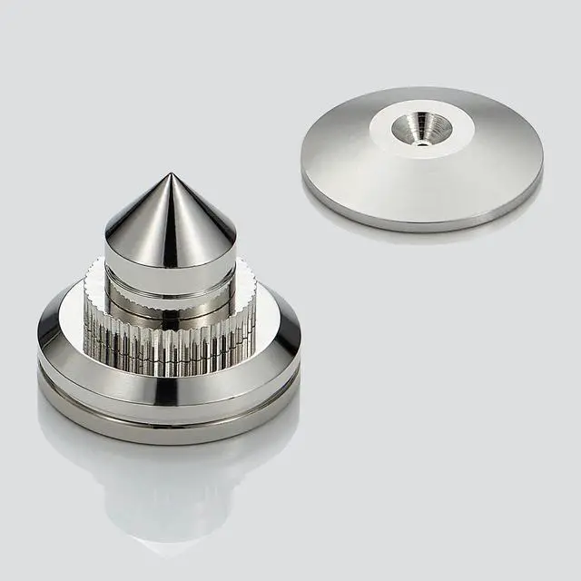 Alt view image 2 of 5 - Pailvens Speaker Spikes Floor Protectors 4pcs, Adjustable Shockproof Speaker Isolation Stand Feet for HiFi Amplifier, Subwoofer, DAC Recorder, Turntable, Cone Base Pad with Adhesive, Silver