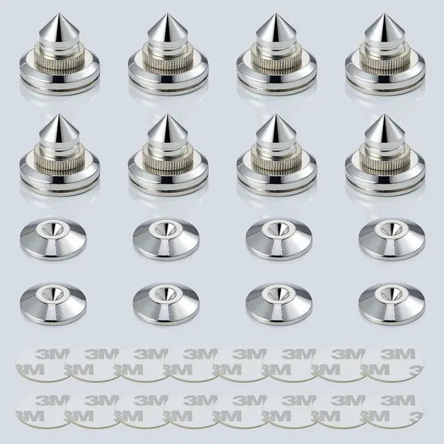 Main image of Pailvens Speaker Spikes Floor Protectors 4pcs, Adjustable Shockproof Speaker Isolation Stand Feet for HiFi Amplifier, Subwoofer, DAC Recorder, Turntable, Cone Base Pad with Adhesive, Silver