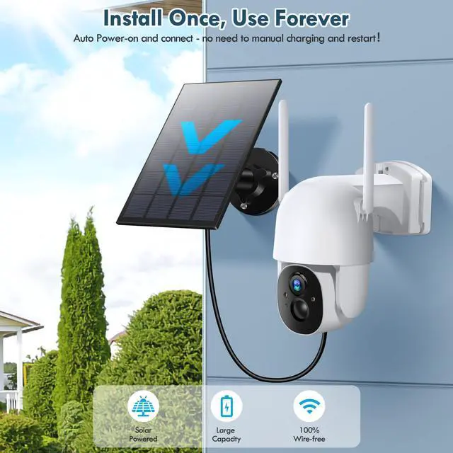 Alt view image 2 of 5 - Poyasilon Wireless Cameras for Home/Outdoor Security, Solar Security Cameras Wireless Outdoor 355degPTZ, 3MP 2K FHD WiFi Camera with Spotlight, Motion Detection, Siren, Color Night Vision, SD/Cloud