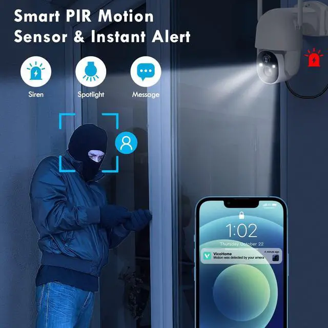 Alt view image 4 of 5 - Poyasilon Wireless Cameras for Home/Outdoor Security, Solar Security Cameras Wireless Outdoor 355degPTZ, 3MP 2K FHD WiFi Camera with Spotlight, Motion Detection, Siren, Color Night Vision, SD/Cloud