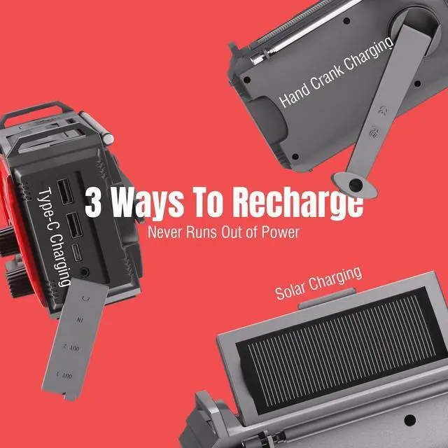 Alt view image 2 of 5 - [10000mAh Battery] Raddy SW10 Emergency Radio, Hand Crank Solar, AM FM NOAA Radio with Rechargeable Battery Flashlight SOS Alarm Compass, Power Bank for Power Outage Camping Hurricane Outdoor
