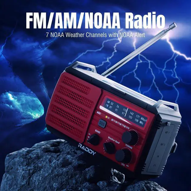 Alt view image 3 of 5 - [10000mAh Battery] Raddy SW10 Emergency Radio, Hand Crank Solar, AM FM NOAA Radio with Rechargeable Battery Flashlight SOS Alarm Compass, Power Bank for Power Outage Camping Hurricane Outdoor
