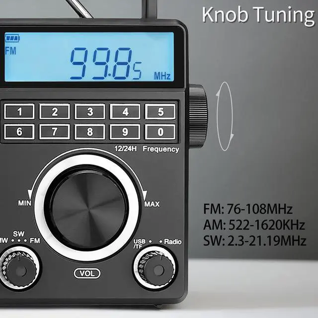 Alt view image 2 of 5 - Retekess TR629 Portable Shortwave Radios, Digital Radio AM FM Plug in with DSP, Support Backlight LCD Display, Digital Tuning and Preset, USB, Micro SD, Clock, Recorder