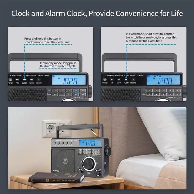 Alt view image 4 of 5 - Retekess TR629 Portable Shortwave Radios, Digital Radio AM FM Plug in with DSP, Support Backlight LCD Display, Digital Tuning and Preset, USB, Micro SD, Clock, Recorder