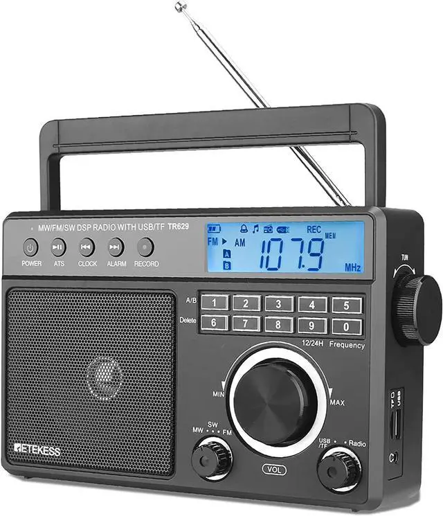 Main image of Retekess TR629 Portable Shortwave Radios, Digital Radio AM FM Plug in with DSP, Support Backlight LCD Display, Digital Tuning and Preset, USB, Micro SD, Clock, Recorder