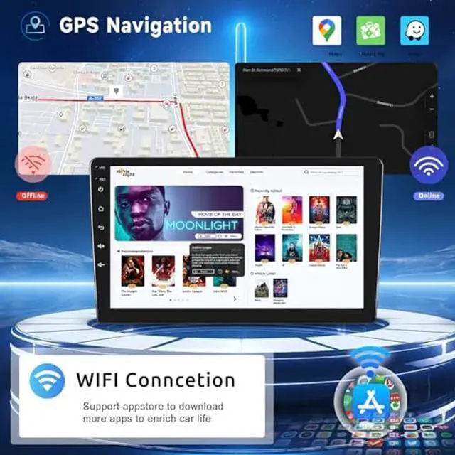 Alt view image 4 of 5 - 8 Core 4G+64G 9'' Android 13 Car Stereo Double Din Wireless Carplay Android Auto, Rimoody Touchscreen 2 Din Car Radio GPS 4G-WiFi Bluetooth FM DSP-36 Mirror Link 59-UI Themes AHD Backup Camera