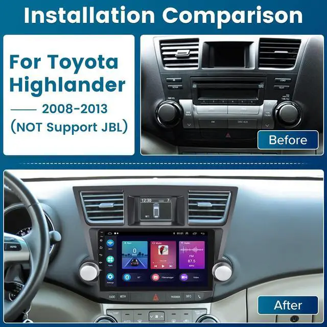 Alt view image 2 of 5 - Roinvou [2G+64G] for Toyota Highlander 2008-2013 Car Radio with Wireless Carplay/Android Auto, 10.1 Inch Android 13 IPS Touch Screen Car Stereo, Bluetooth, GPS, WiFi, SWC, HiFi + AHD Backup Camera