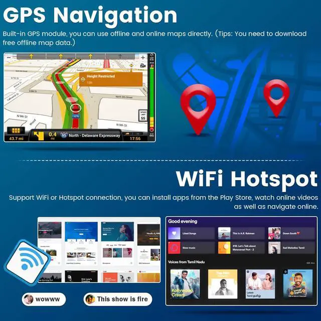 Alt view image 5 of 5 - Roinvou [2G+64G] for Toyota Highlander 2008-2013 Car Radio with Wireless Carplay/Android Auto, 10.1 Inch Android 13 IPS Touch Screen Car Stereo, Bluetooth, GPS, WiFi, SWC, HiFi + AHD Backup Camera