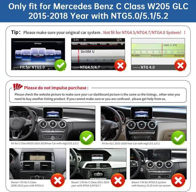 Alt view image 2 of 5 - Road Top 12.3 Inch Car Touchscreen Wireless CarPlay Android Auto for Mercedes Benz C GLC Class W205 2015-2018 Year with NTG5.0, Car Stereo Multimedia Radio Receiver