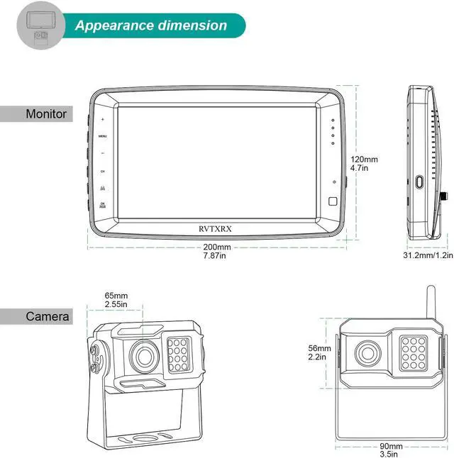 Alt view image 5 of 5 - Wireless Backup Camera System with 7 inch Splitscreen, Waterproof Wireless Rear View Camera with Night Vision, Support add 2nd Wireless Reversing Camera for Trailer, RV, Trucks, Horse-Trailer, etc