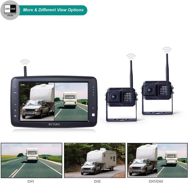 Alt view image 4 of 5 - Wireless Backup Camera System with 7 inch Splitscreen, Waterproof Wireless Rear View Camera with Night Vision, Support add 2nd Wireless Reversing Camera for Trailer, RV, Trucks, Horse-Trailer, etc