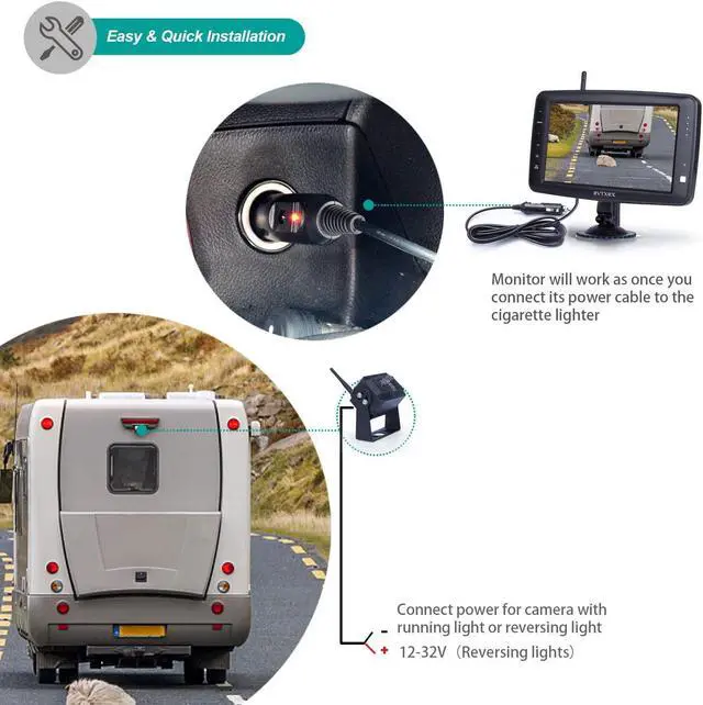 Alt view image 3 of 5 - Wireless Backup Camera System with 7 inch Splitscreen, Waterproof Wireless Rear View Camera with Night Vision, Support add 2nd Wireless Reversing Camera for Trailer, RV, Trucks, Horse-Trailer, etc