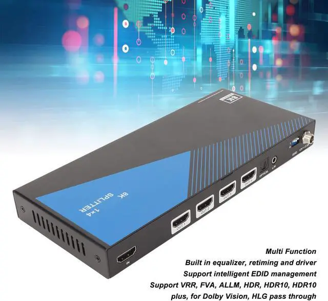 Alt view image 2 of 5 - Splitter 1 in 4 Out, 8K at 60Hz 4K at 120Hz Video 40Gbps,Support VRR FVA ALLM Intelligent EDID Management Sound Video Splitter