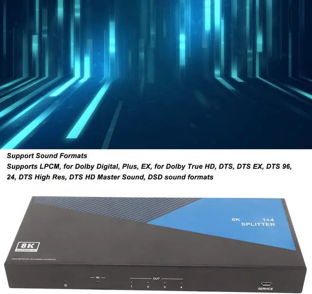 Alt view image 3 of 5 - Splitter 1 in 4 Out, 8K at 60Hz 4K at 120Hz Video 40Gbps,Support VRR FVA ALLM Intelligent EDID Management Sound Video Splitter