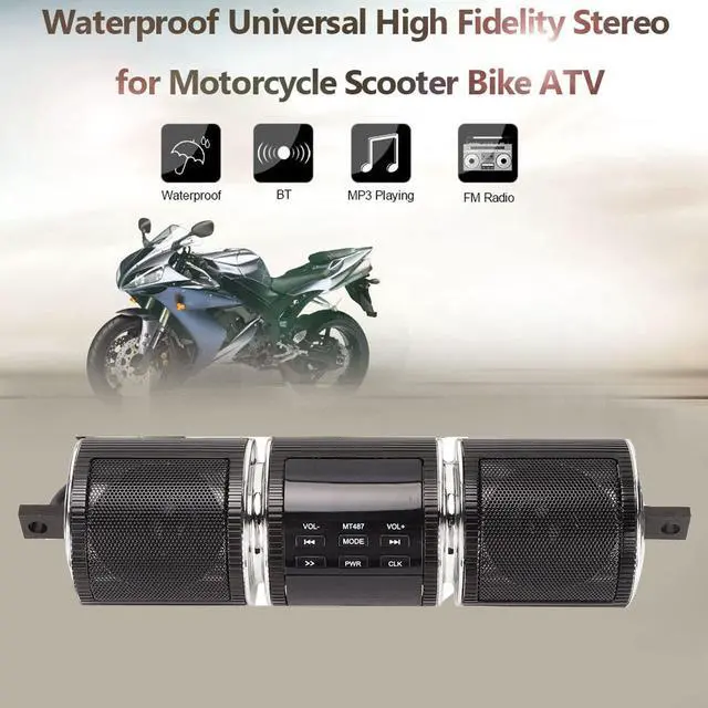 Alt view image 2 of 5 - Waterproof Bluetooth Motorcycle Stereo Speakers, Built in Installation Tool, Plug and Play, 10M Connections Distance, DC 12V Audio Sound System for 7/8 to 1.25 in Handlebars(Black)