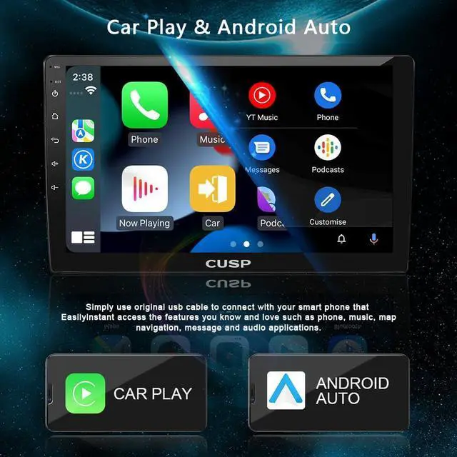 Alt view image 2 of 5 - CUSP 9 Inch HD Android Car Stereo Radio Universal Double Din with GPS Wireless Apple Carplay & Android Auto car in-Dash Navigation GPS Units Bluetooth Multimedia Player Head Unit Tablet Ccase