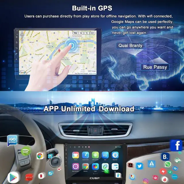Alt view image 4 of 5 - CUSP 9 Inch HD Android Car Stereo Radio Universal Double Din with GPS Wireless Apple Carplay & Android Auto car in-Dash Navigation GPS Units Bluetooth Multimedia Player Head Unit Tablet Ccase