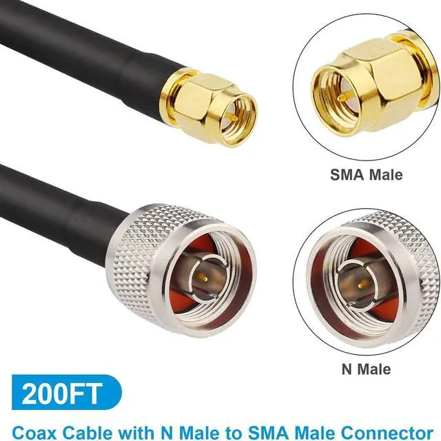 Alt view image 2 of 5 - MOOKEERF SMA Male to N Male Cable 200ft KMR240 SMA to N Cable Low Loss Type N to SMA Cable 50 Ohm