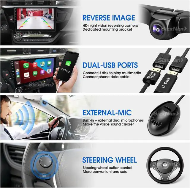 Alt view image 5 of 5 - SizxNanv for Corolla Android Radio Touch Screen Compatible with Carplay Android Auto,Car Stereo Bluetooth Navigation Media Player GPS FM/AM Backup CameraHead Unit for Toyota Corolla 2014 2015 2016