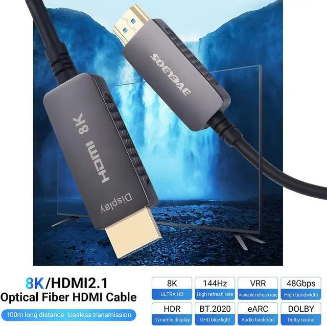 Alt view image 3 of 5 - SOEYBAE 8K Fiber Optic HDMI Cable 50ft/15m, HDMI Cable 2.1 Support 8K@60Hz, 4K@120Hz, 48Gbps, eARC, HDCP2.2,PS5