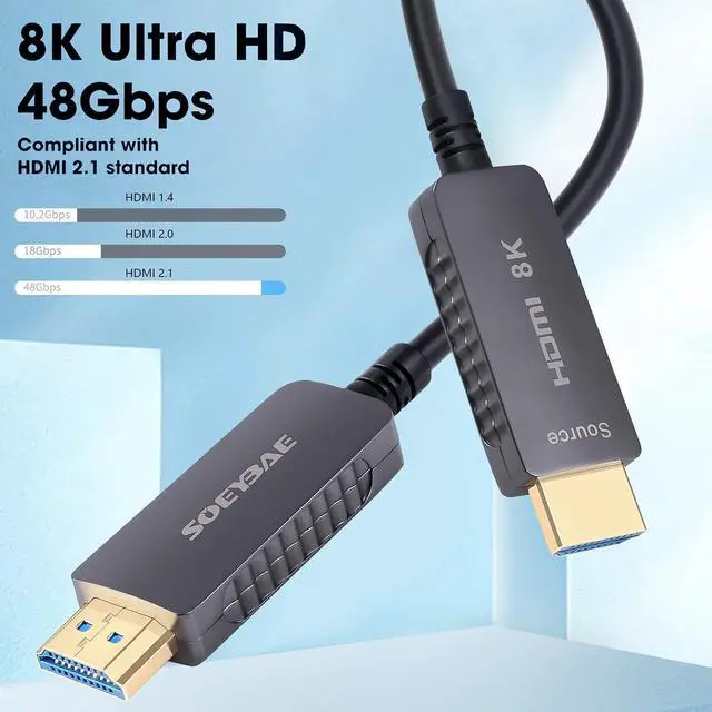 Alt view image 4 of 5 - SOEYBAE 8K Fiber Optic HDMI Cable 50ft/15m, HDMI Cable 2.1 Support 8K@60Hz, 4K@120Hz, 48Gbps, eARC, HDCP2.2,PS5