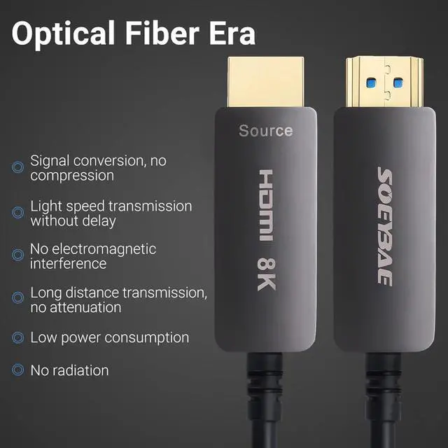 Alt view image 5 of 5 - SOEYBAE 8K Fiber Optic HDMI Cable 50ft/15m, HDMI Cable 2.1 Support 8K@60Hz, 4K@120Hz, 48Gbps, eARC, HDCP2.2,PS5
