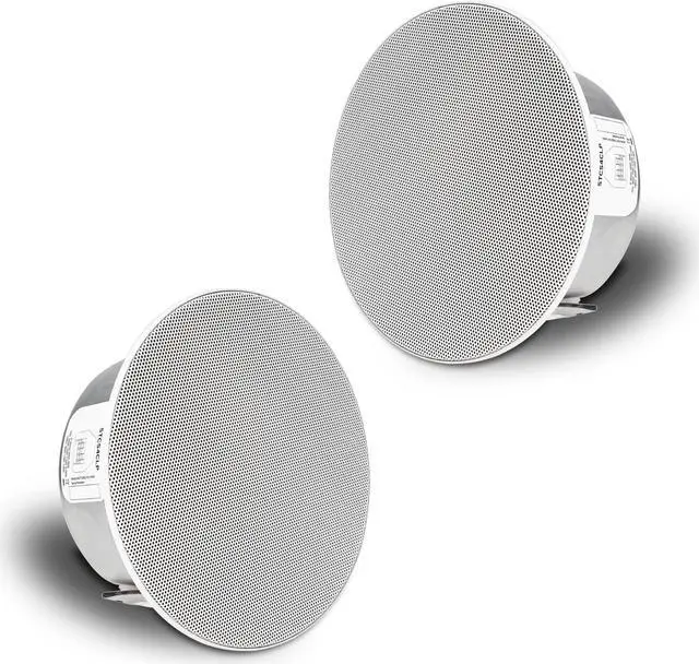 Main image of Sound Town Pair of 4.5" Coaxial in-Ceiling Speakers with Low-Profile Design, Metal Backcan and Tile Rails, 70V/100V/8-Ohm Switchable, Magnetic Grill, White (STCS4CLP-PAIR)