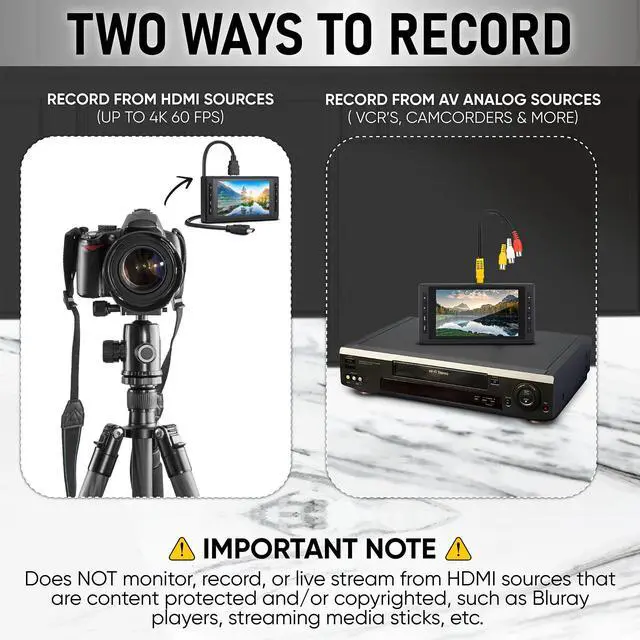 Alt view image 3 of 5 - SoundBeast 4K HD Video Capture Box - Capture or Live Stream Video (with Audio) from HDMI, AV, VHS, VCR, DVD, Camcorders, Hi8, MiniDV - 5" Preview LCD & Speaker