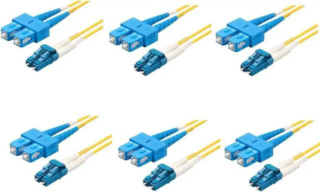 Main image of SpeedyFiberTX 6-Pack 2 Meter LC/U to SC/U Fiber Patch Cable, Corning SMF-28 Singlemode 9/125um Ultra Optical Fiber, OS1/OS2 Compatible, Duplex Yellow Riser OFNR Cable Jacket