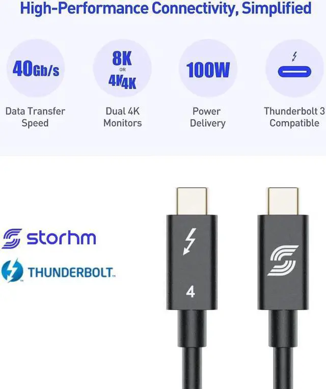 Alt view image 3 of 5 - Storhm Thunderbolt 4 Cable - Intel Certified, Ultra-Fast 40Gbps Data Transfer, 8K Video, 100W Charging - Unparalleled Performance and Compatibility (1FT)