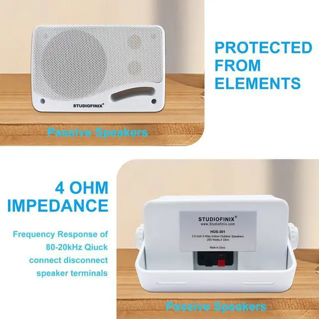 Alt view image 3 of 5 - STUDIOFINIX Passive Outdoor Speakers Wired Waterproof -3.5 Inch 3 Way 200W Surface Marine & Wall Mount Speakers, Perfect for Home, Boat, Poolside, Patio, Indoor Outdoor Use(White
